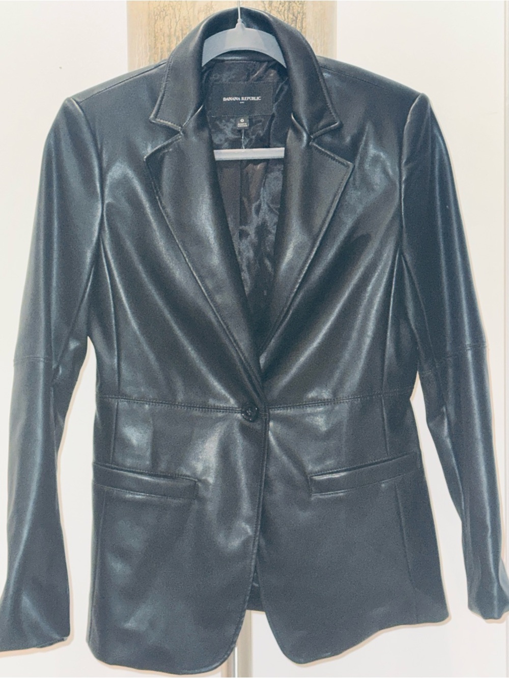 Banana Republic Black Faux Leather Single-Button Blazer